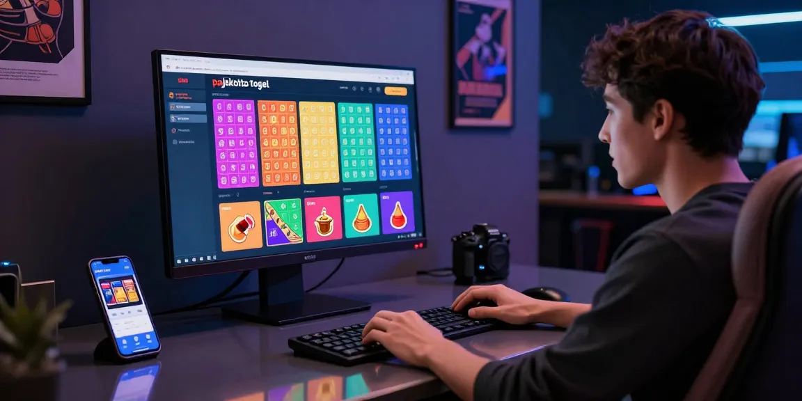 Pajaktoto togel online gaming interface with user engaged in betting activity, showcasing colorful graphics and modern decor.