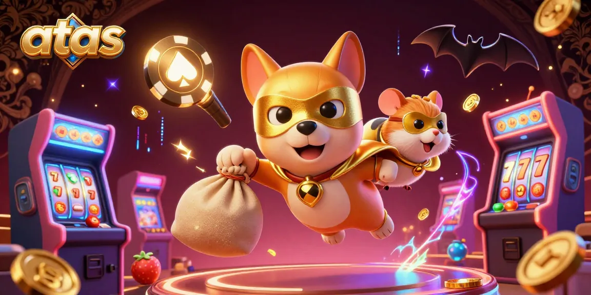 Engage with the exciting world of atas casino featuring a superhero dog and vibrant game elements.