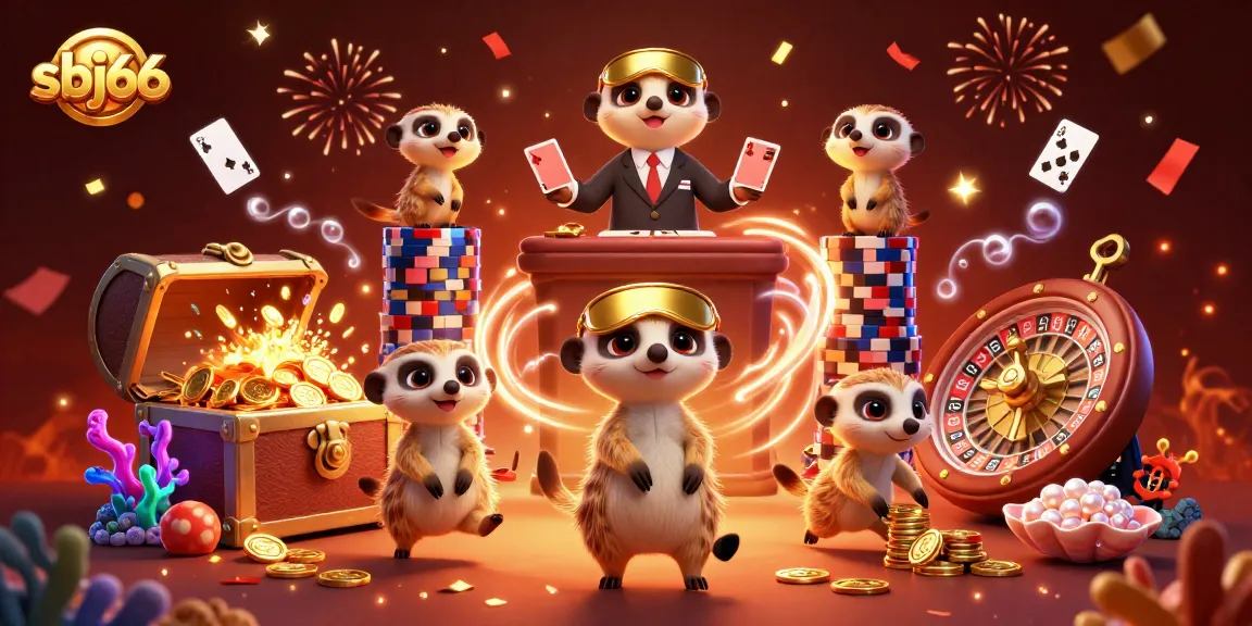 Win big at sbj66 with colorful casino meerkats celebrating and playing games.