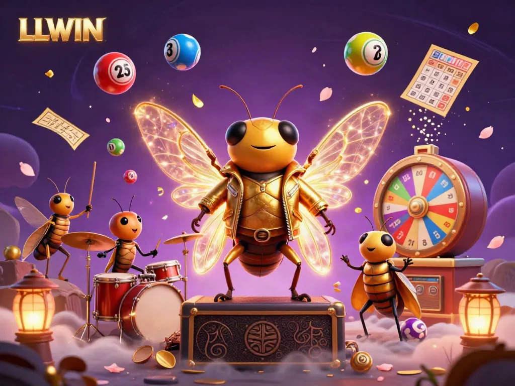 Engage with LLWIN in exciting gameplay amidst a vibrant, dynamic lottery-themed scene featuring classic gambling elements.