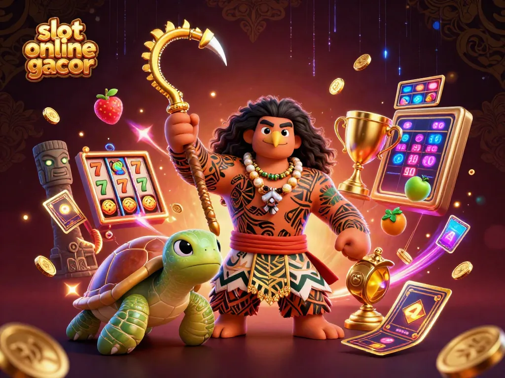 Engage with slot online gacor in a vibrant 3D illustration showcasing exciting game elements.