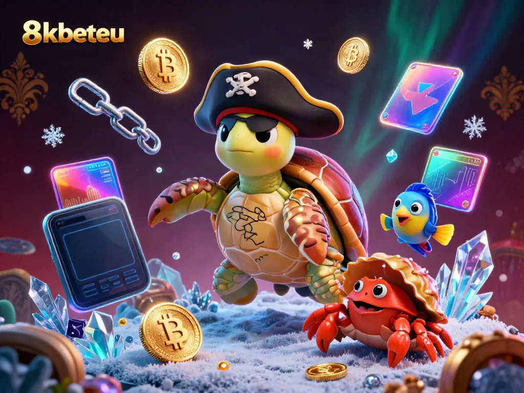 Engage with 8kbeteu's vibrant underwater casino adventure featuring a treasure-seeking turtle and crypto elements.