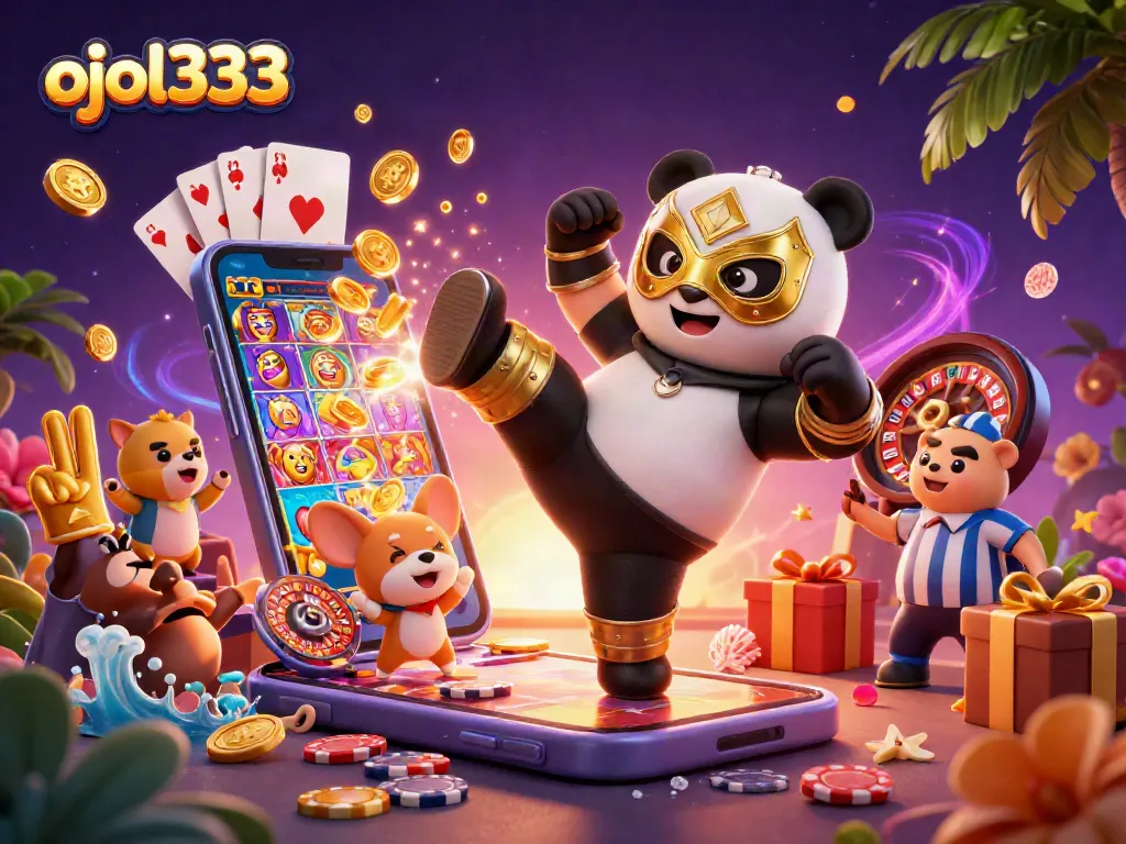 Experience gaming excitement with ojol333 in a vibrant casino-themed scene.