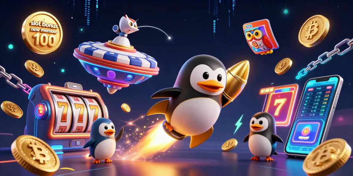 Experience stunning gameplay with slot bonus new member 100 while a golden penguin navigates a rich casino universe.
