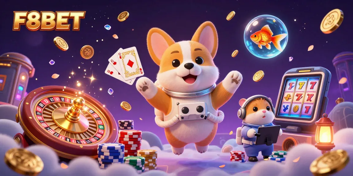 Experience the excitement of F8BET with a vibrant 3D casino scene featuring dynamic characters and elements.