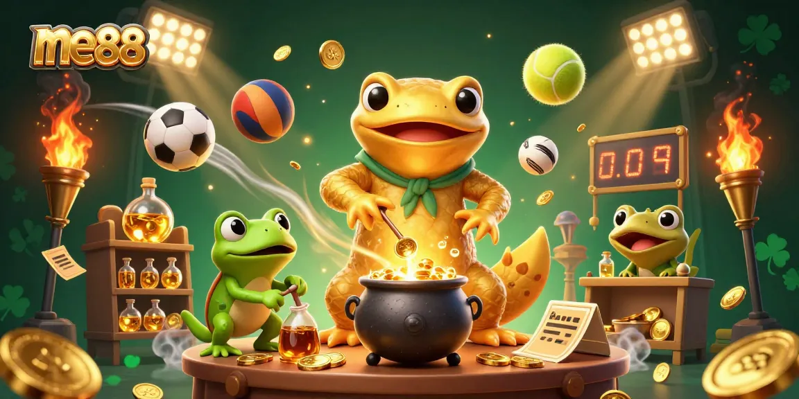 Enjoy thrilling gameplay at me88 with vibrant sports-themed characters and golden elements in a stunning 3D scene.