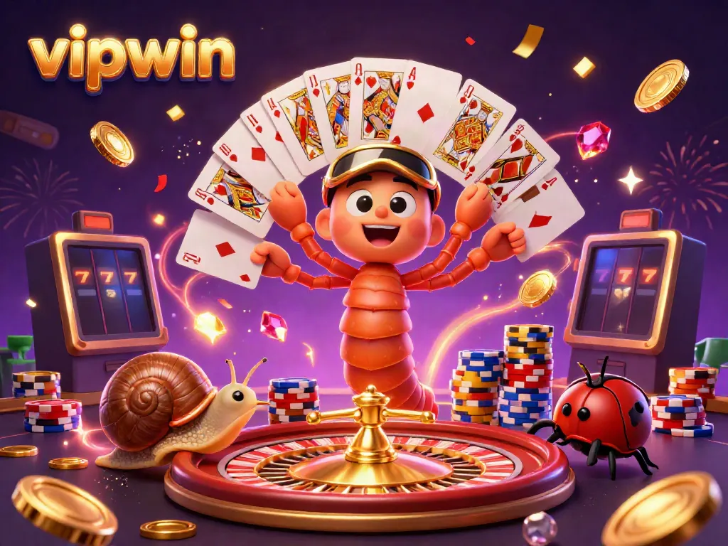Engage with vipwin's vibrant casino scene featuring energetic characters and lavish gaming elements