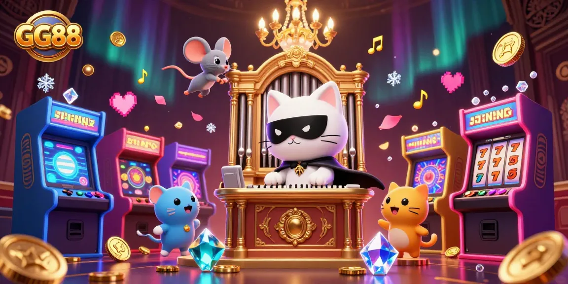 Engage in the exciting world of GG88 as a phantom cat plays a pipe organ amidst dynamic casino elements.