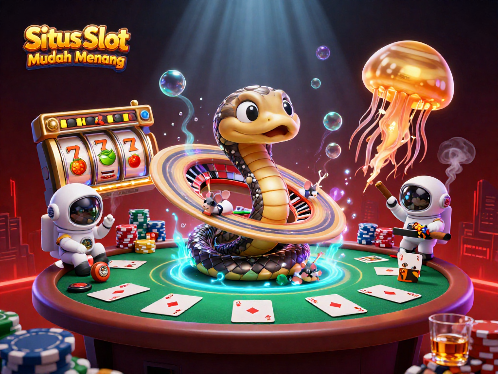 Experience the excitement with Situs Slot Mudah Menang as players enjoy spinning reels and placing bets in a vibrant casino scene.