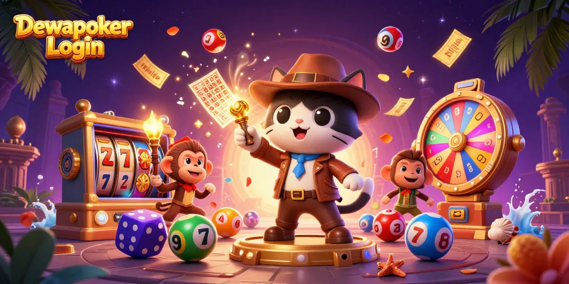 Dewapoker Login featured in a vibrant casino-themed scene with dynamic elements and engaging visuals.