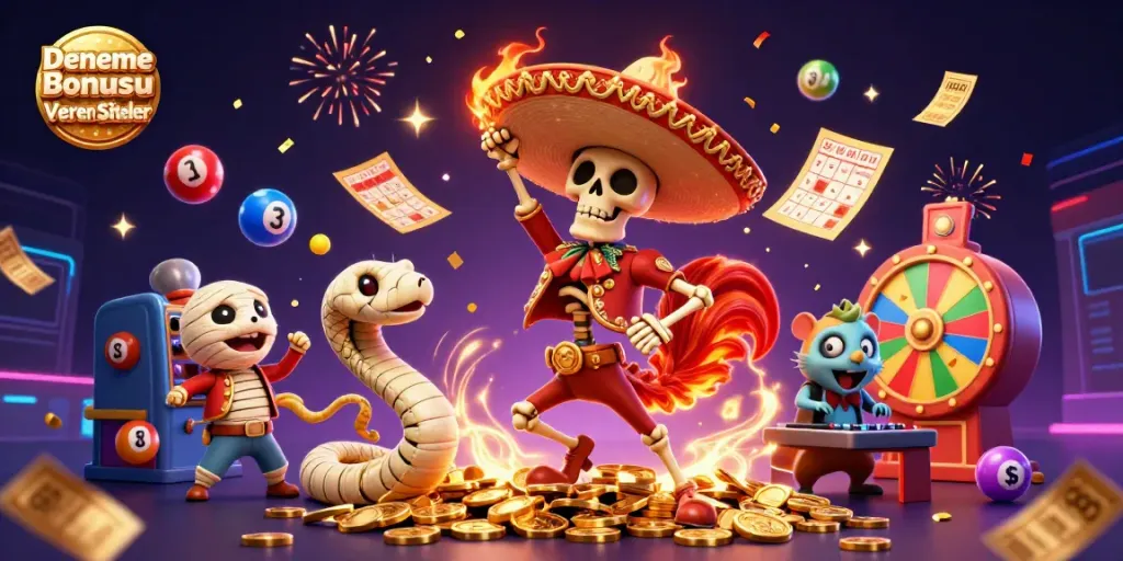 Experience the thrill of Deneme Bonusu Veren Siteler with vibrant characters and dynamic casino elements.