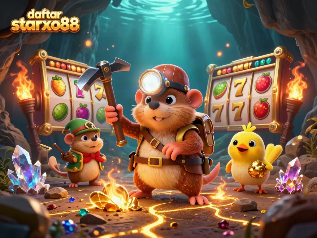 Experience thrilling gameplay with daftar starxo88 in a vibrant casino scene filled with treasures and excitement.