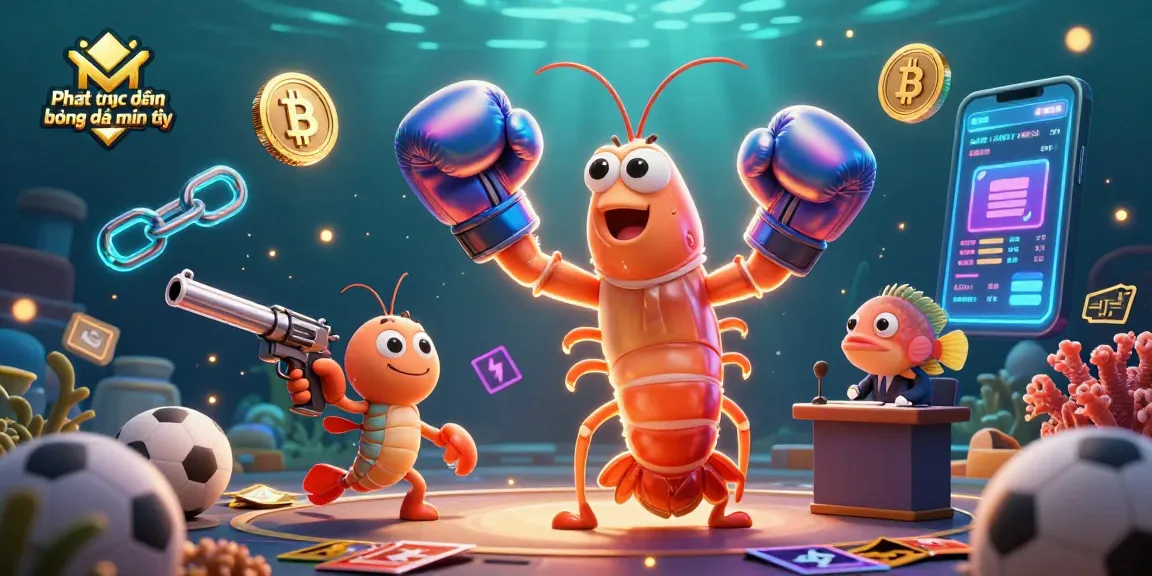 Engage with Phát trực tiếp bóng đá miễn phí through vibrant 3D illustration featuring shrimp characters in a betting-themed underwater scene.