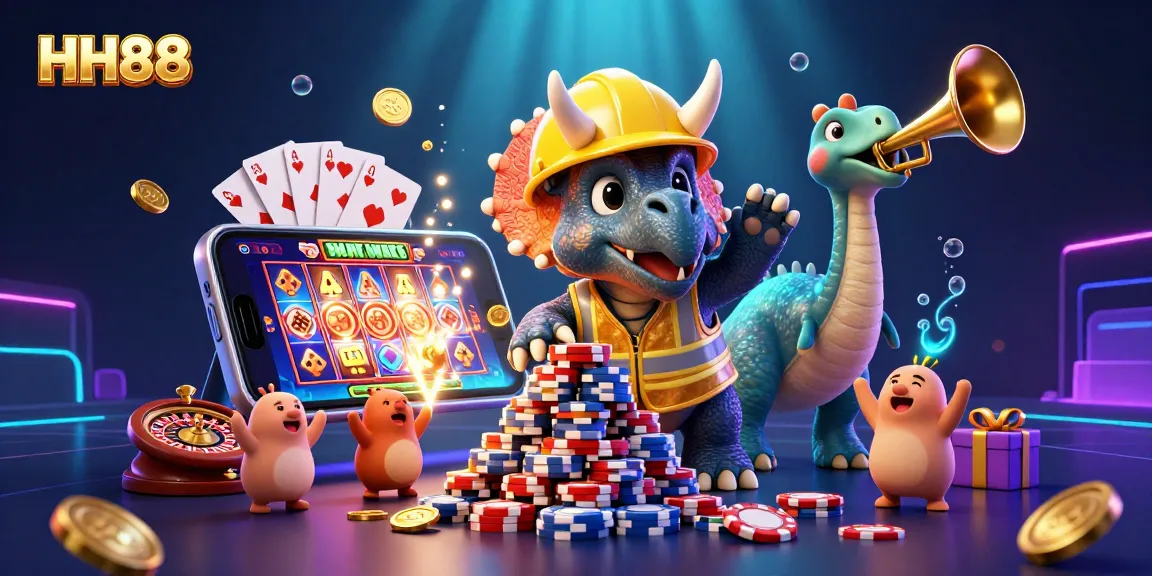 Engage with HH88's thrilling games and exciting poker chip battles in a colorful online casino scene.