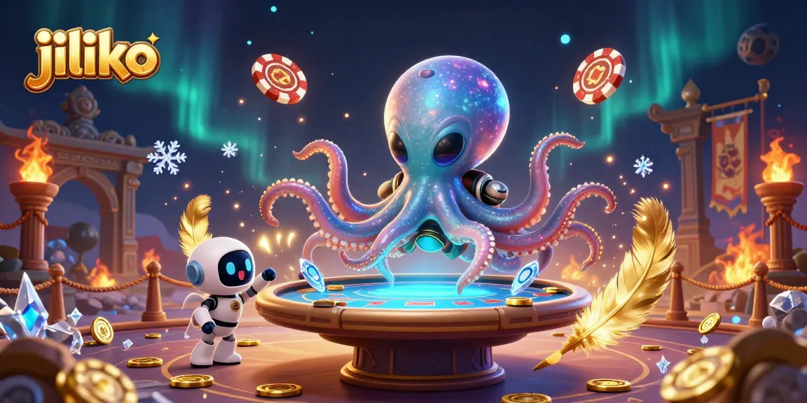 Experience thrilling action at Jiliko's vibrant holographic poker table with alien characters.