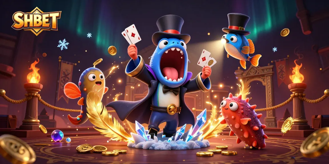 Experience exciting gambling action with SHBET in a vibrant 3D illustration featuring unique ocean-themed characters.