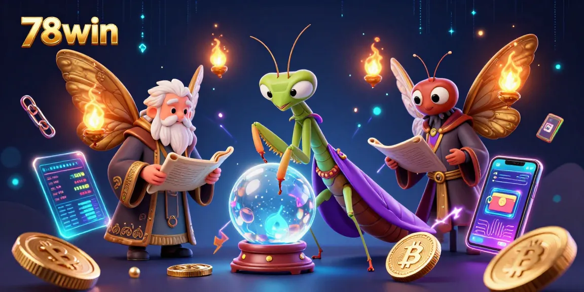 Engage with the thrilling world of 78win, featuring vibrant characters and casino elements in a mystical setting.