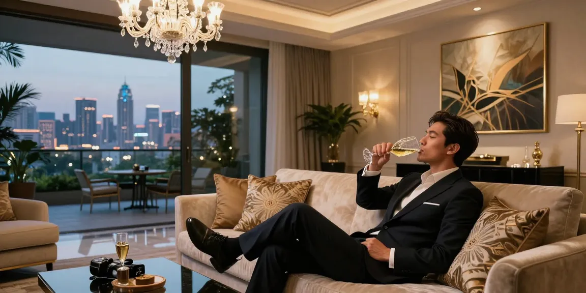 Gaya hidup mewah dengan nuansa luxury111 di ruang tamu elegan.