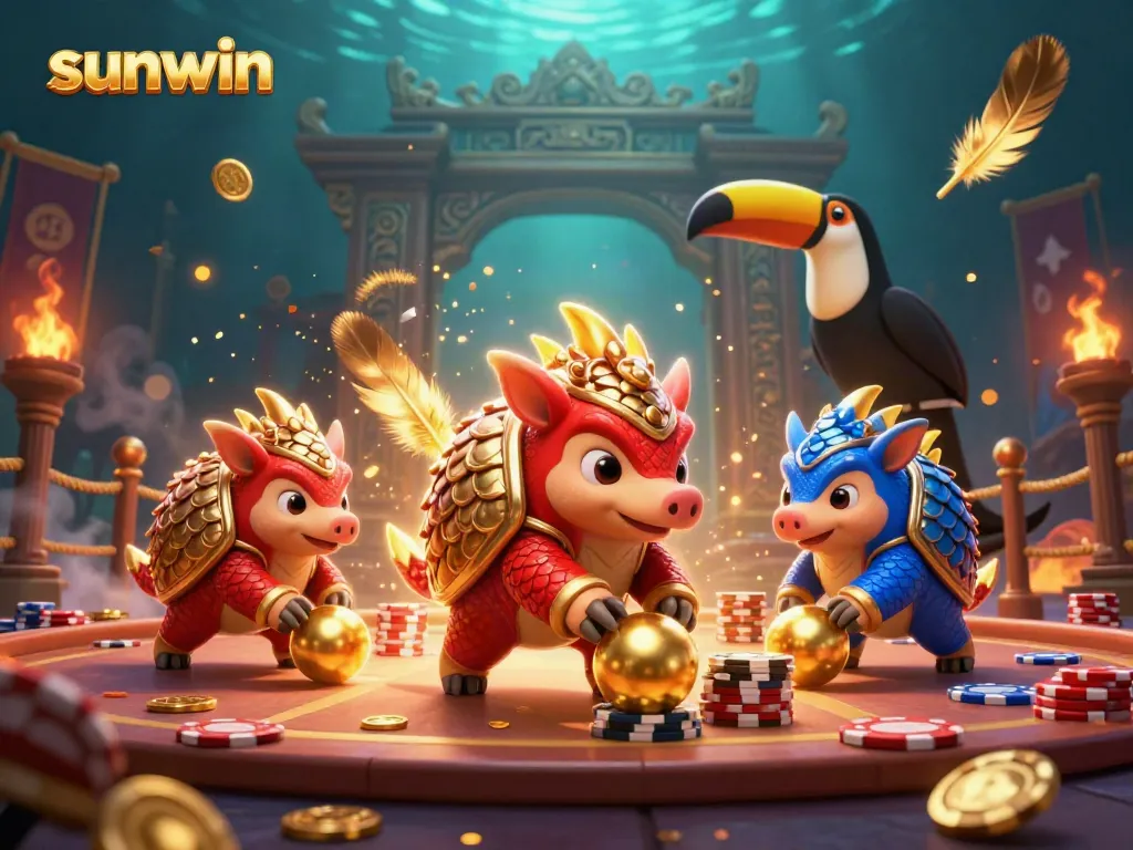 Experience thrilling gameplay with sunwin's vibrant pangolin characters in a lively casino scene.