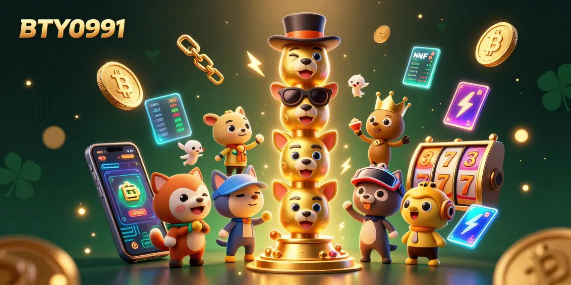 Spin the reels with BTY0991 as you enjoy vibrant casino-themed 3D illustration featuring crypto elements.