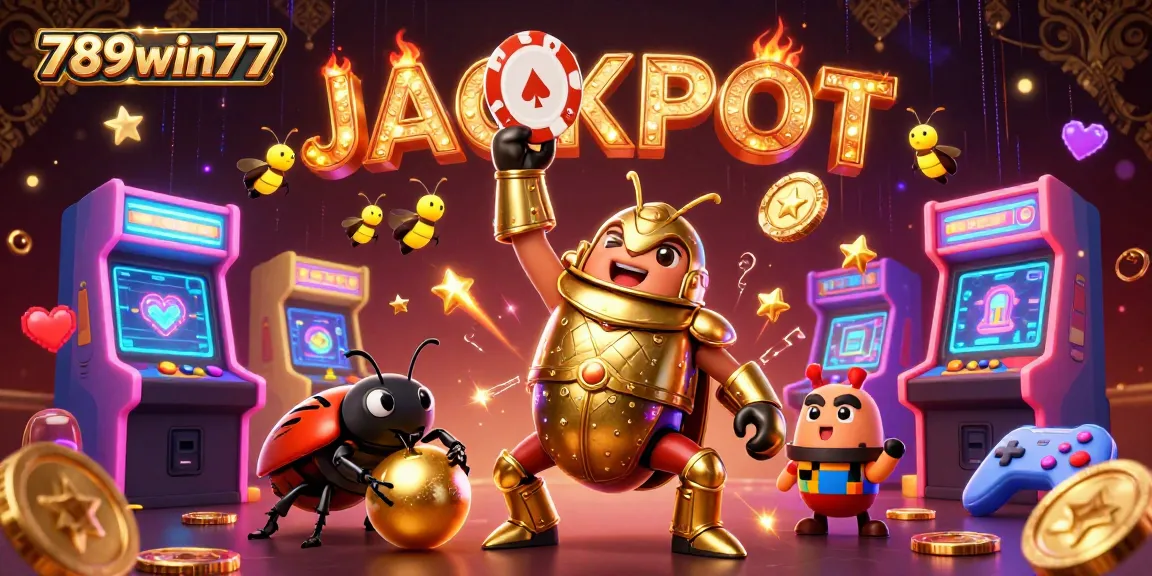 Experience thrilling wins with 789win777 as the hercules beetle celebrates in a vibrant casino scene.