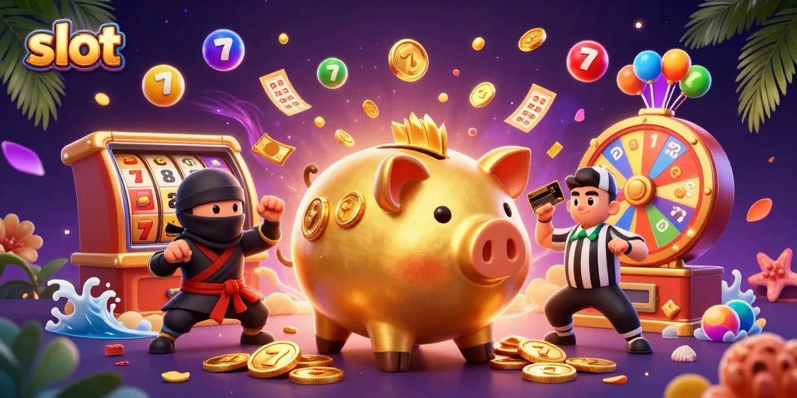 Mendapatkan keuntungan besar dengan slot di permainan kasino, simbol keberuntungan berlimpah di sekitar.