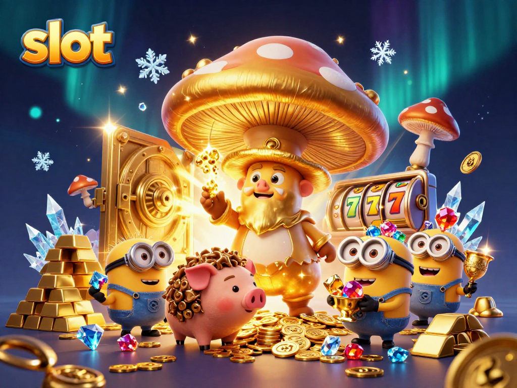 Spin slot reels with golden treasure visuals featuring magical characters in a vibrant casino scene.