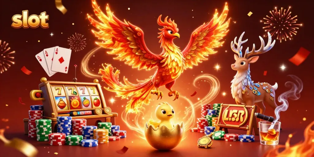 Experience thrilling excitement with the slot machine featuring golden symbols and vibrant characters.