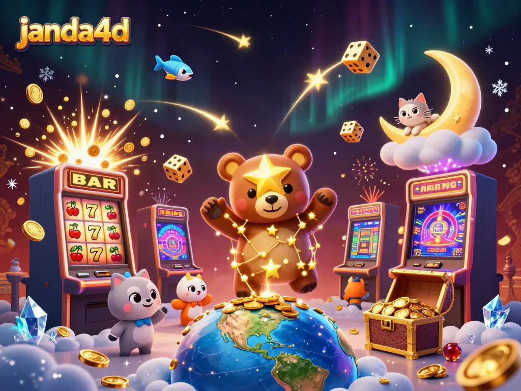 Janda4d Jackpot: Berjudi dengan slot berlian berkilau dan bintang emas yang bergerak.