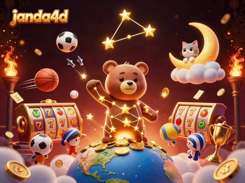 janda4d adalah ilustrasi kasino digital dengan karakter bintang dan elemen slot yang dinamis.
