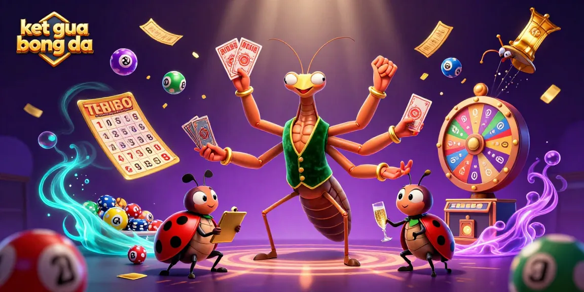 Experience ket qua bong da with a vibrant dynamic scene showcasing a giant mantis card sharp, colorful lottery elements, and engaging atmosphere.