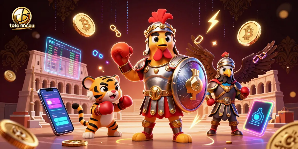 Engage with exciting games at Toto Slot Macau, featuring dynamic characters and glowing crypto coins.
