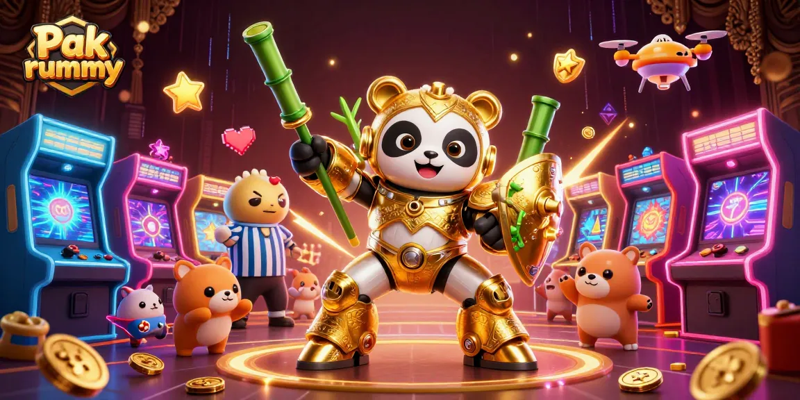 Experience exhilarating gameplay with Pak rummy featuring a mech-suit panda in action.