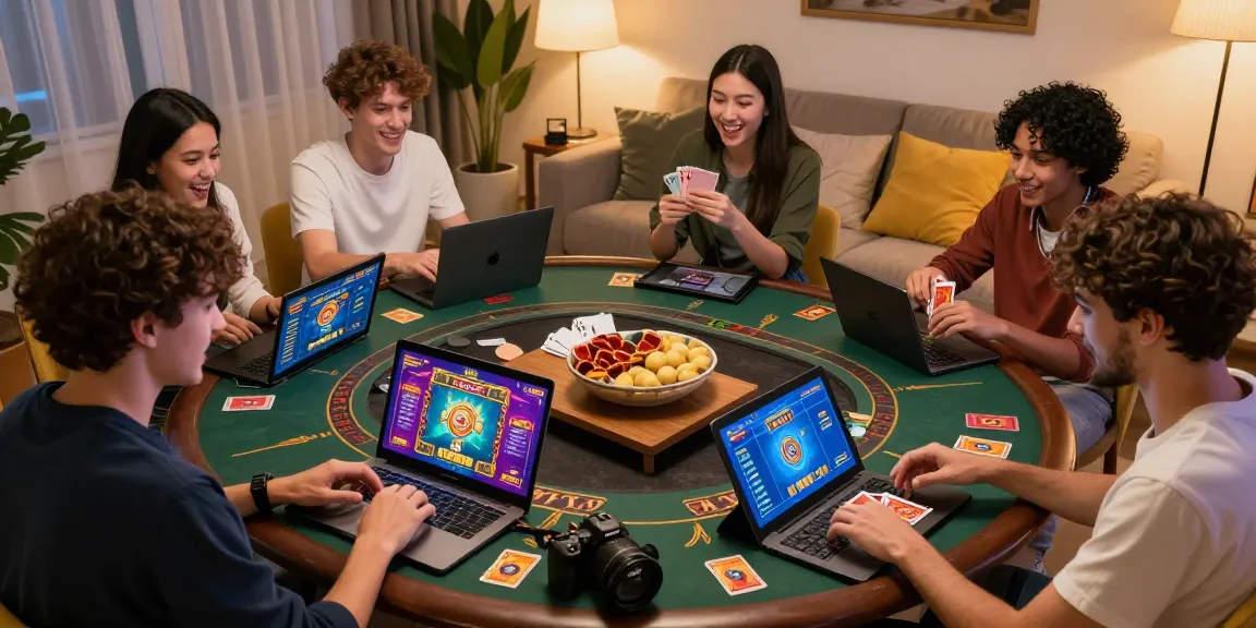 Dynamic online gaming experience showcasing gamebaidoithuong with young adults enjoying card games in a stylish setting.