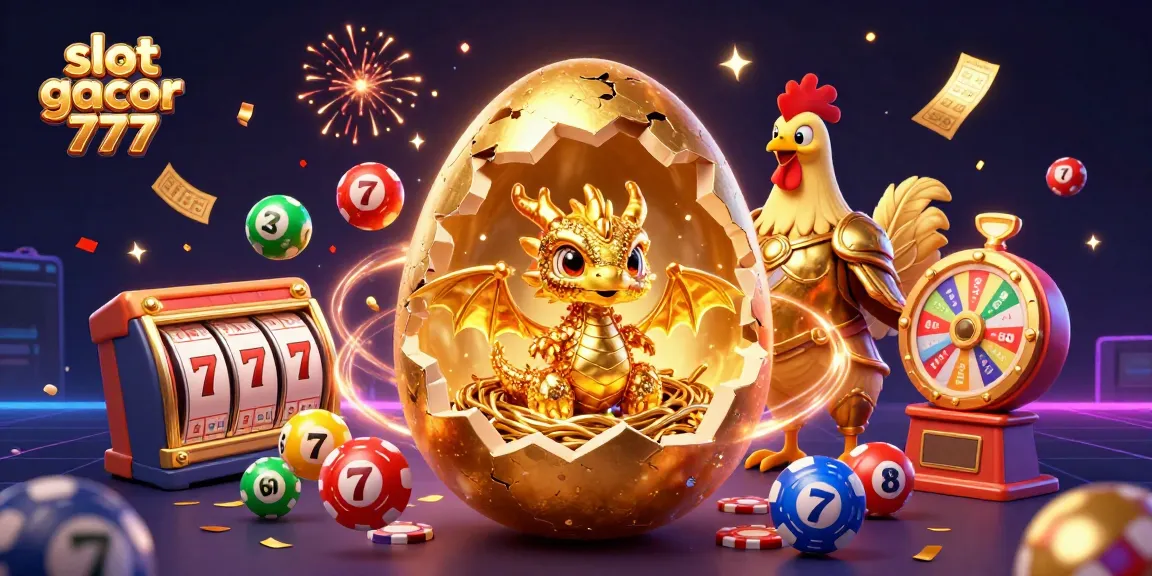 Experience the thrill of slot gacor 777 with a vibrant scene of a golden dragon on poker chips amidst lottery excitement.