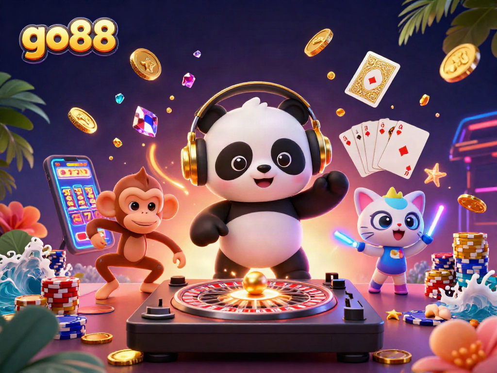 Experience winning at go88 with a vibrant casino scene showcasing fun characters and gaming elements.