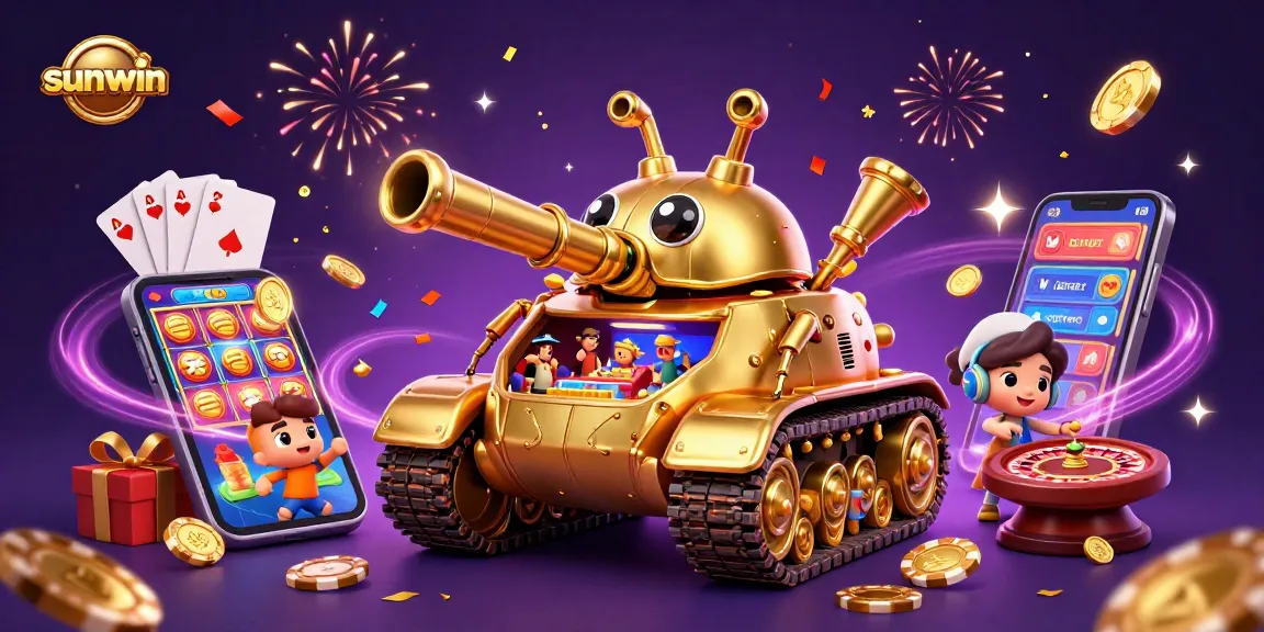 Engage with sunwin's lively mini-casino within a golden beetle tank, overflowing with games and excitement.