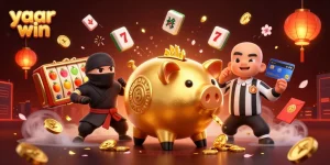 Engage in winning at yaar win with vibrant casino elements and dynamic action in this 3D illustration.