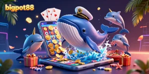 Experience the excitement of bigpot88 with a whimsical whale, narwhal, and dolphins in action!
