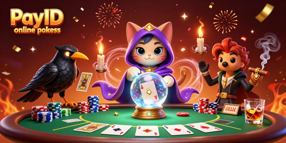 Play exciting PayID online pokies with a mystic cat and raven at a vibrant casino scene.