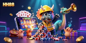 Engage with HH88's thrilling games and exciting poker chip battles in a colorful online casino scene.