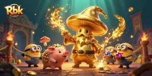 Rbk game illustration featuring the golden wizard and treasure-seeking pig delivering winning moments