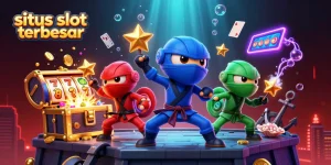 Permainan slot "situs slot terbesar" dengan chameleon ninja melakukan aksi di latar luar angkasa yang penuh warna.
