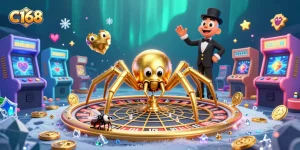 Experience thrilling gameplay at C168 with vibrant casino-themed characters and elements spinning into action.