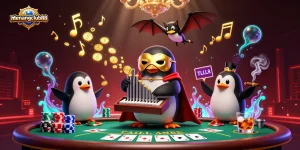 Experience thrilling wins at menangclub88 with a vibrant poker scene featuring a penguin playing an organ!