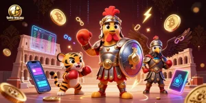 Engage with exciting games at Toto Slot Macau, featuring dynamic characters and glowing crypto coins.